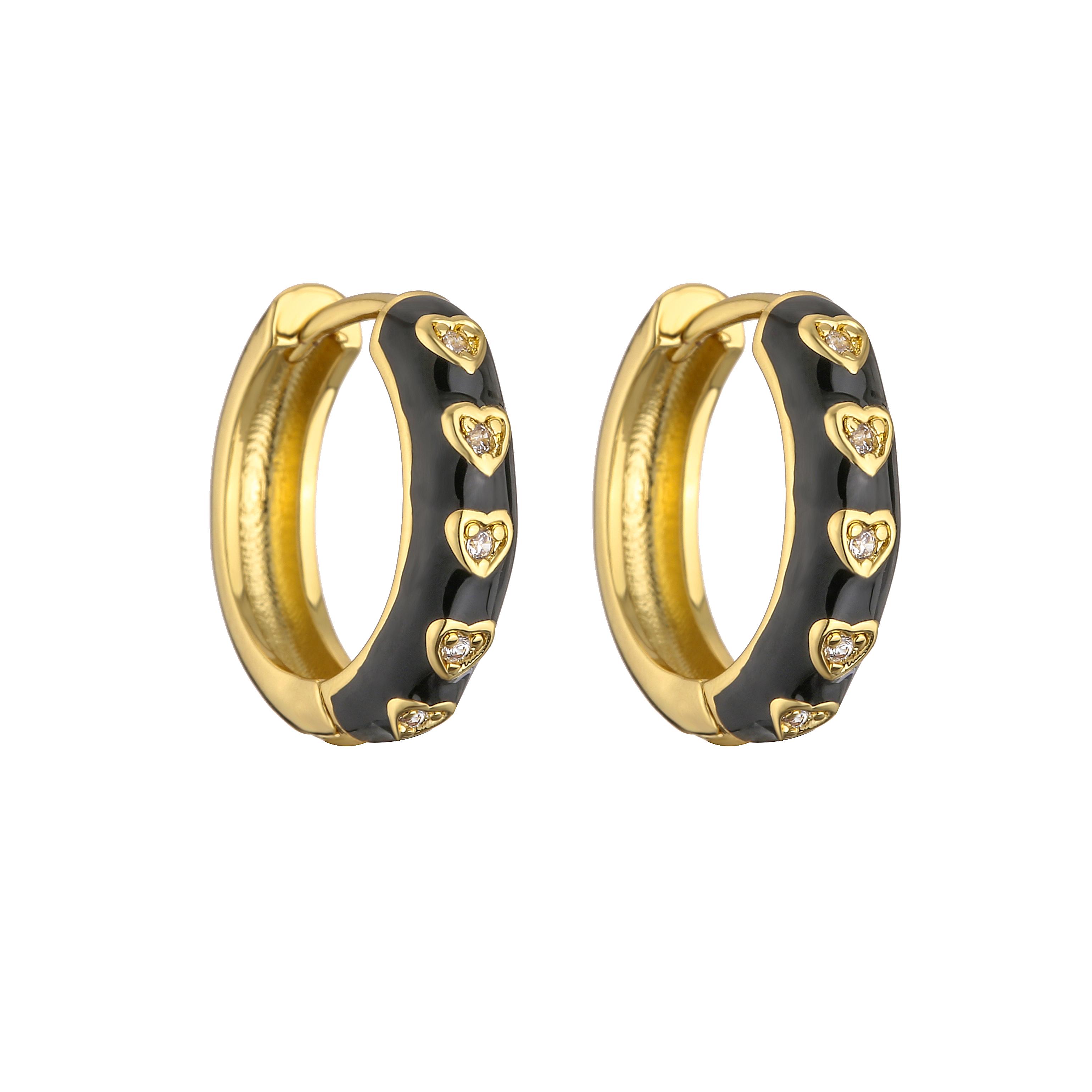 

HECHENG,1 Pair Cute Enamel Heart Earrings For Women Gold Color 18k Plated Circle Hoop Ring Boho Zircon Accessories Wholesale чорний