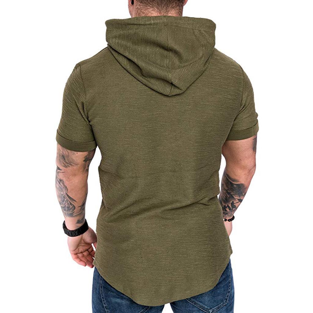 Spring and Summer Men's Casual Sports Short-sleeved T-shirts Men's Casual Solid Color Hooded T-shirts