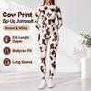 Macacão Feminino Estampado de Leopardo com Meio Zíper e Gola Alta de Manga Longa, Cintura Alta com Controle da Barriga, Peça Única, Roupa para Yoga, Treino e Esportes