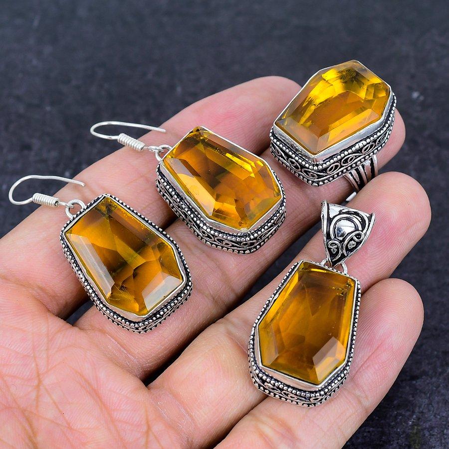 Natural Citrine Gemstone Handmade 925 Sterling Silver Jewelry Set j5o55