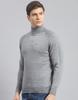Monte Carlo Mens Solid Grey Melange High Neck Full Sleeve Pullover