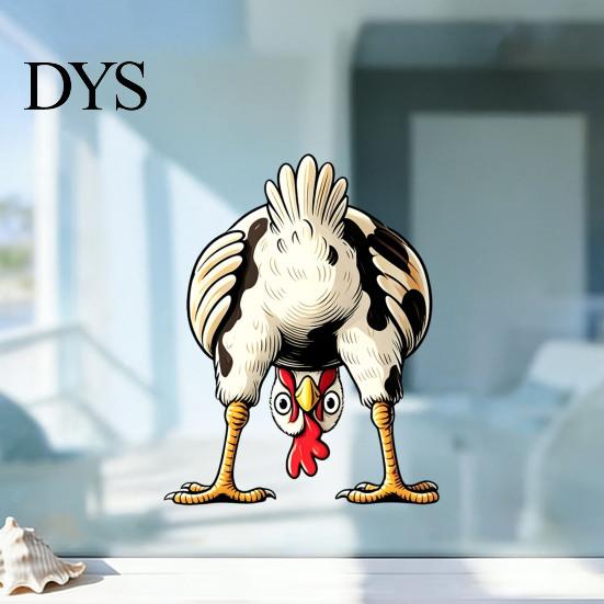 Removable Glass Film Funny Chicken Static Window Cling, Upside Down Rooster Sticker, Outdoor Sunproof Adhesive Waterproof Non-adhesive Decal