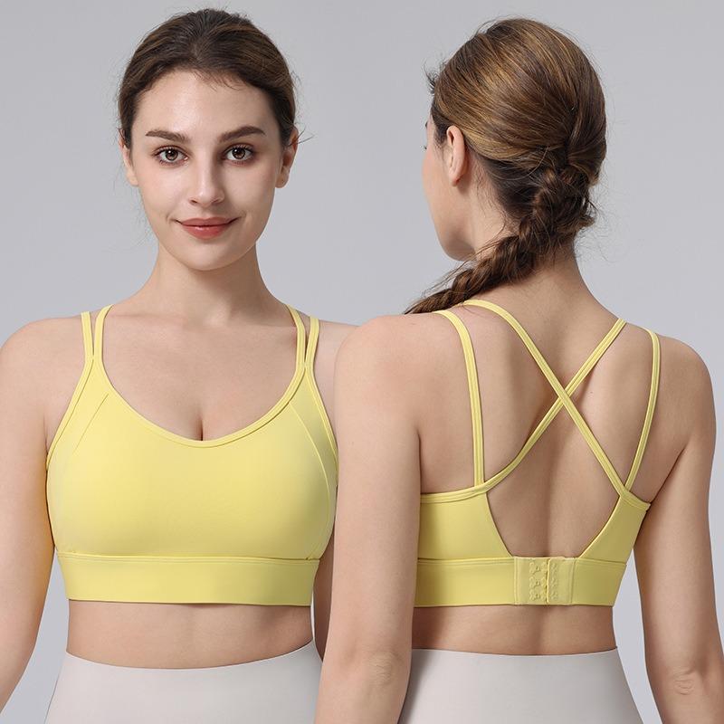 Color Block Criss Cross Back Women Push Up Sports Bra For Yoga Running Fitness
