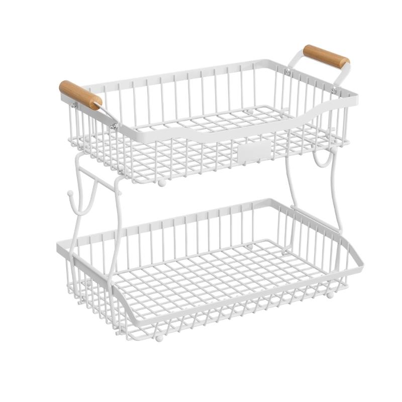 Space Saving Metal 2 Layer Produce Organizers With Rustproof Easy Cleaning Surfaces Home Storage Solution белый