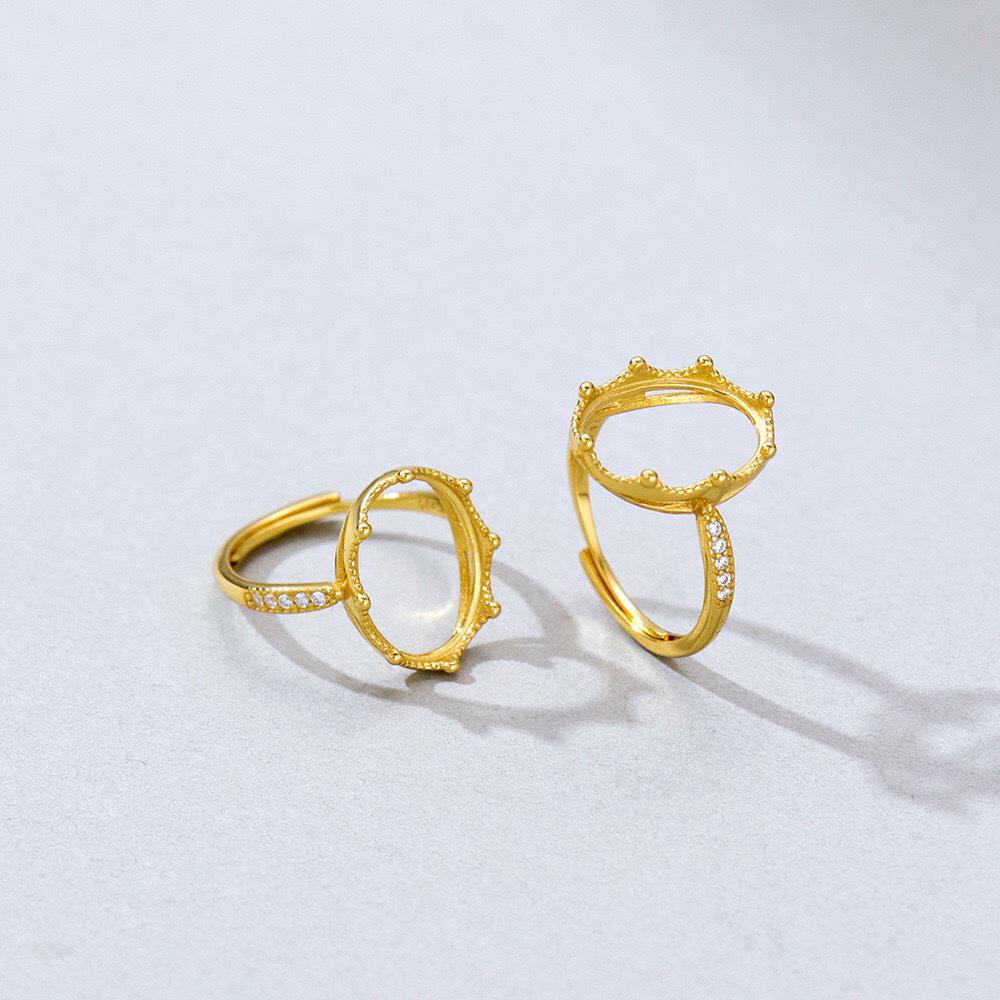 Gold-Plated S925 Sterling Silver Geometric Hollow Ring for Women - Handmade Fashion Trend Style, Unset 10x14.