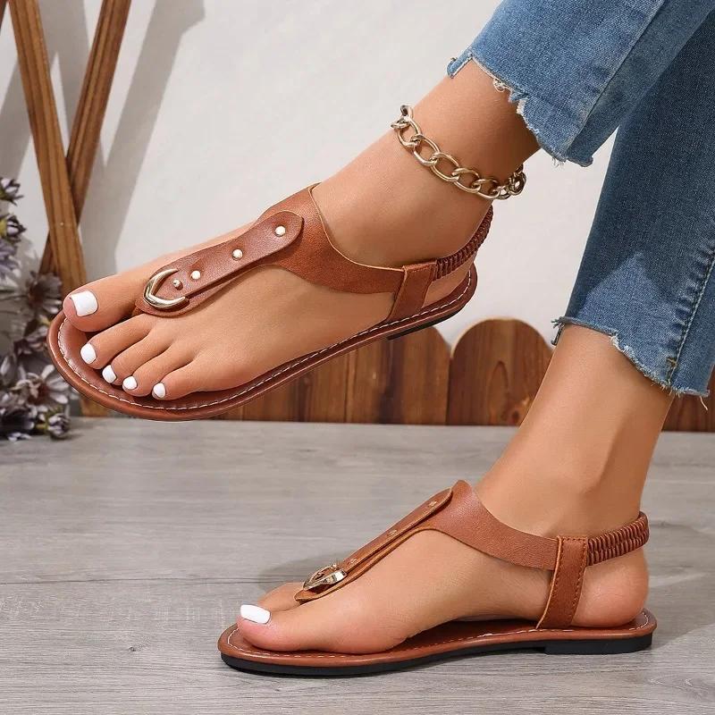 Women Thong Sandals Summer Simple Fashionable Flats Outdoor Beach Shoes Casual Ladies Rome Sandals Sandalias De Mujer