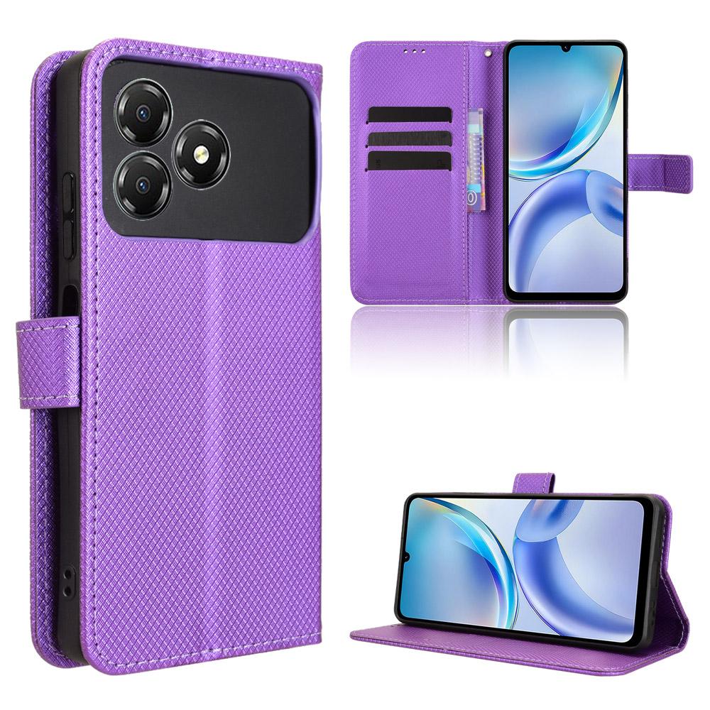 For ZTE Blade A36 Leather Wallet Case with Strap Diamond Texture Phone Cover