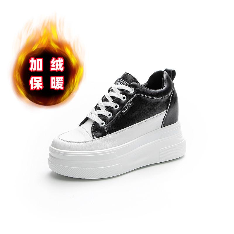 Inner height increase white shoes women's autumn 2025 new leather wedge heel women's shoes muffin thick sole 10CM casual single shoes