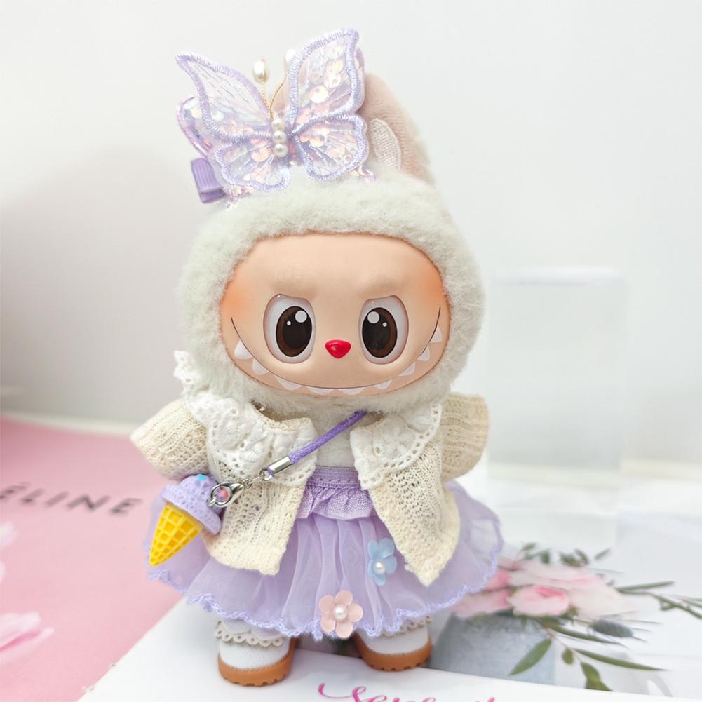 For 17cm/38cm Labubu Doll Clothes Fashion Puprple Dress Doll Clothes Color Match Dress Hat Accessories Cute Decoration Little Clothes