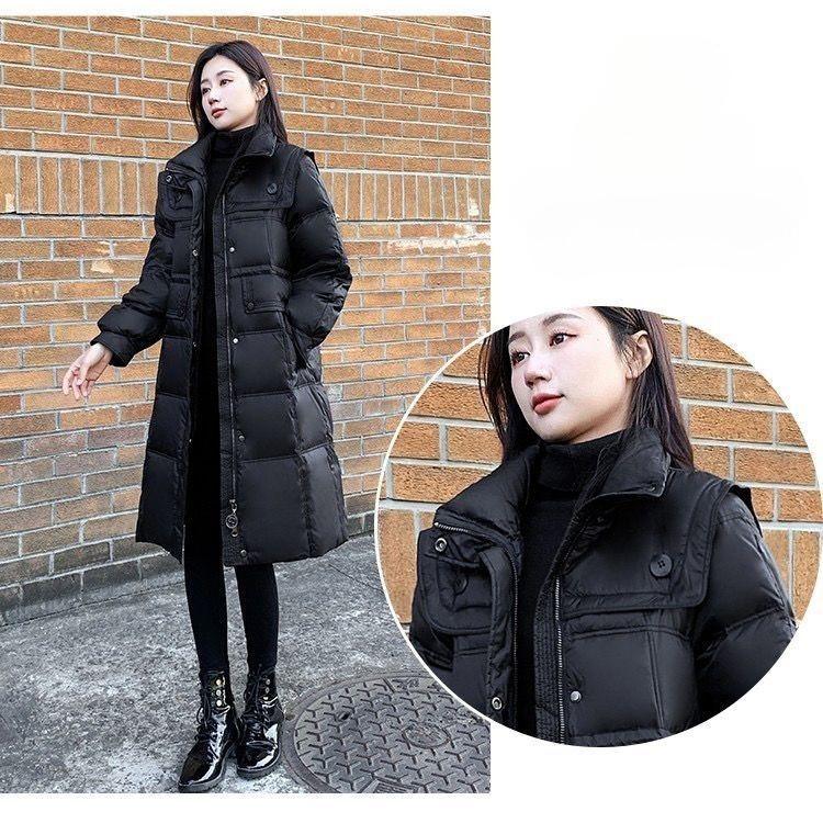 Slim-Fit and Waist-Hugging Women's Down Coat for Winter, Mid-Length Style with Thicken Navy Collar, Warm and Cozy