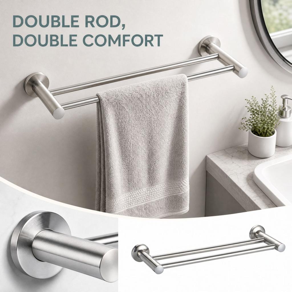 Stainless Double Rod Bathroom Towel Bar and Bath Towel Holder for Shower and Bath
