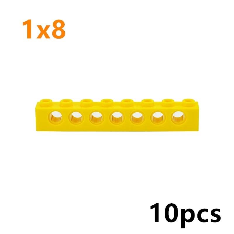 Building Blocks 1x8 with 7 holes Perforated Bricks Assembles Particles Long Beam 3702 Technical MOC Parts 10PCS Toys for Kids