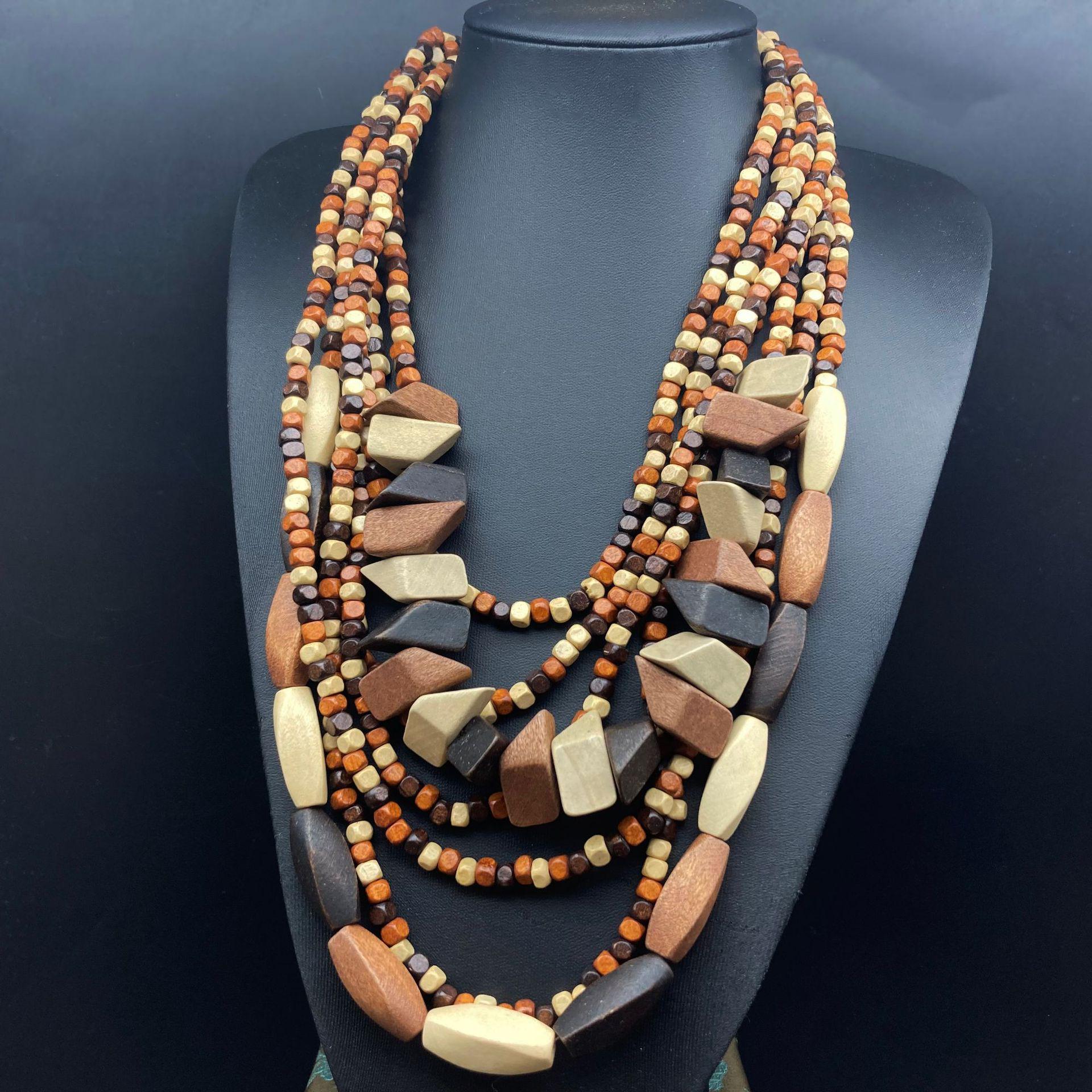 Ethnic Retro Wood Multi-layer Long Necklace