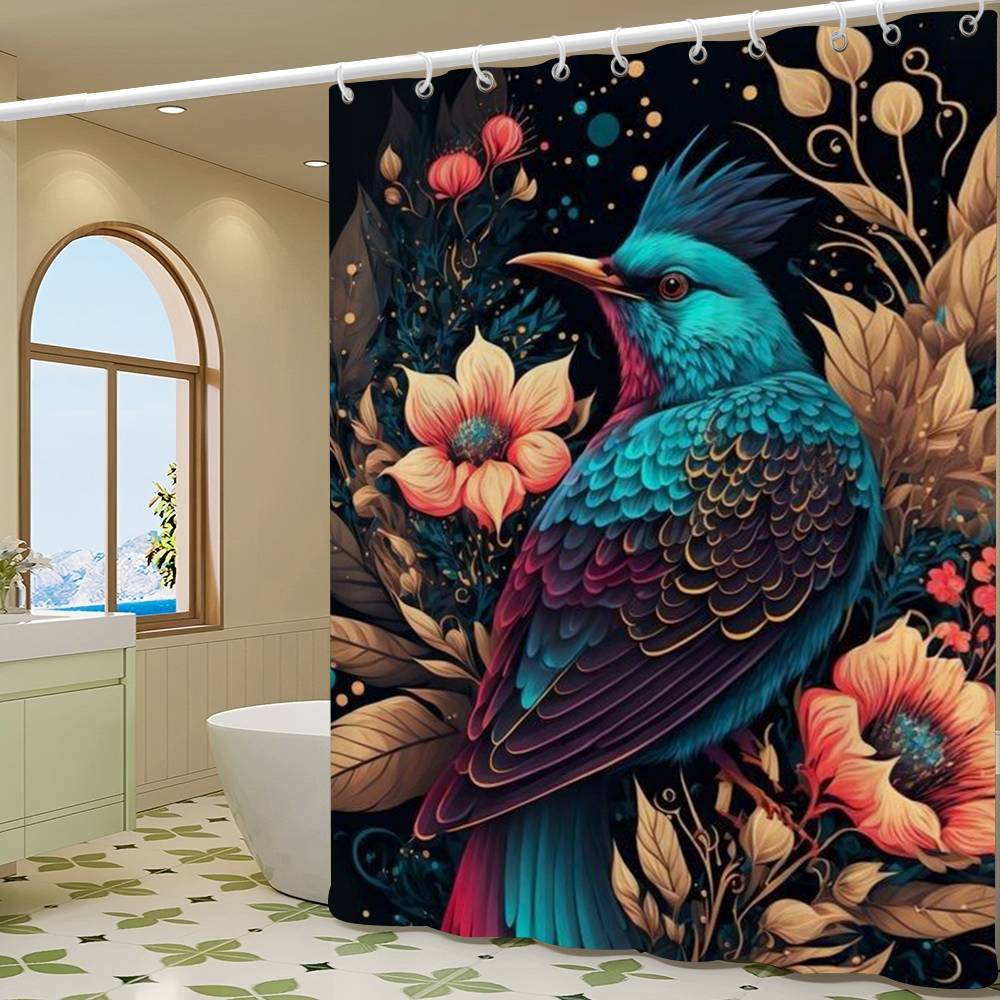 Vintage Birds In Jungle Flowers Canvas Painting Simple Bathroom Shower Curtain Partition Dry Can Be Scrubable Light Opaque Bath