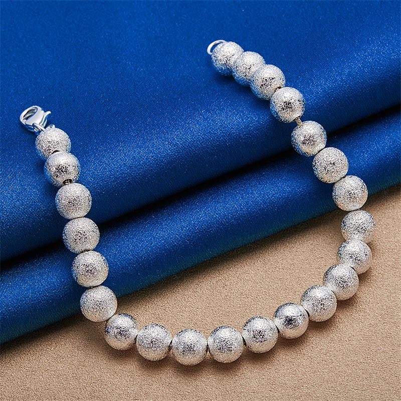 925 sterling silver 8-inch 8mm exquisite frosted bead bracelet, fashionable women's wedding accessories, party jewelry