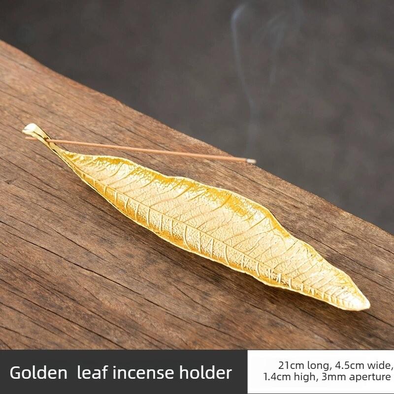 Portaincenso a Foglia Lunga per Bastoncini di Palo Santo Raccogli Cenere in Metallo Bruciatore Censer Accessori Arredo Casa Meditazione Yoga