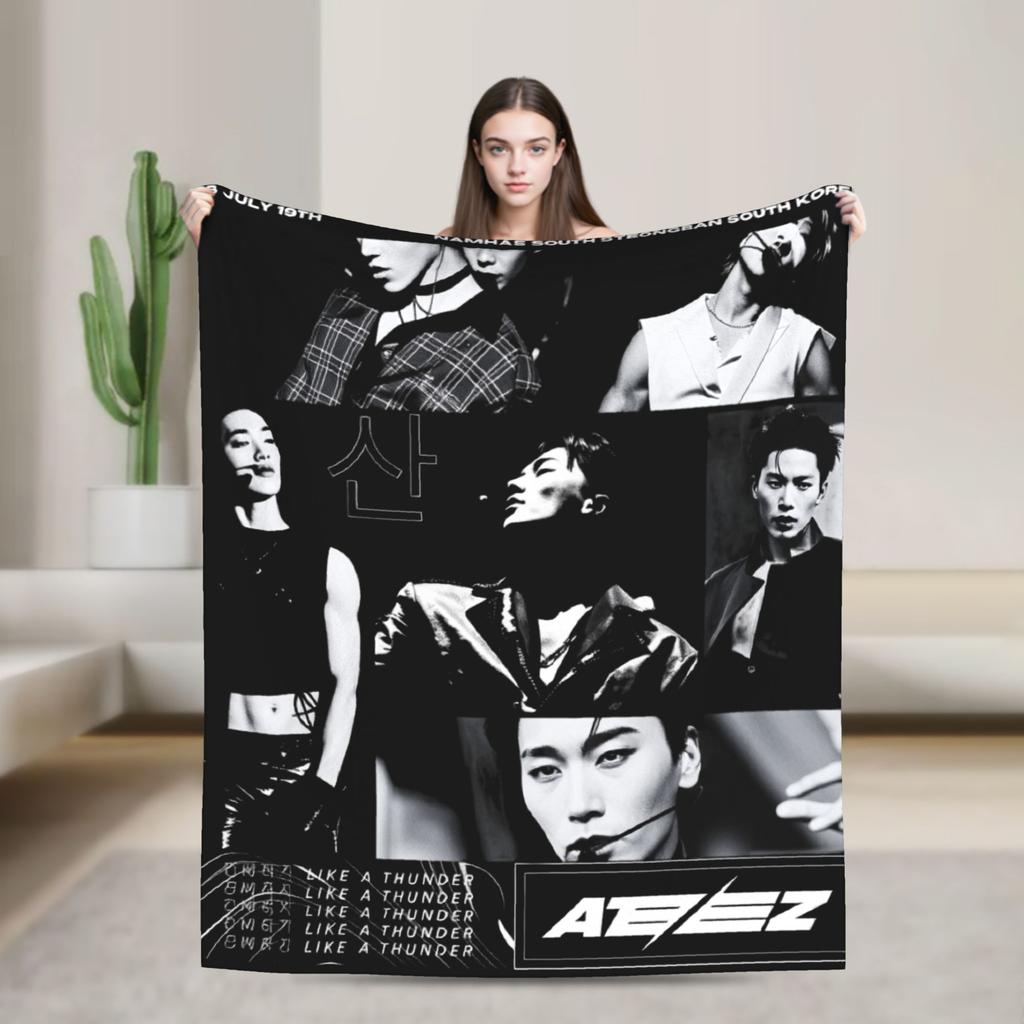 Warm Blanket Travel ATEEZ Choi San Throw Blanket  Flannel Bedspread For Couch Chair Sofa Bed Funny Sofa Bed Cover