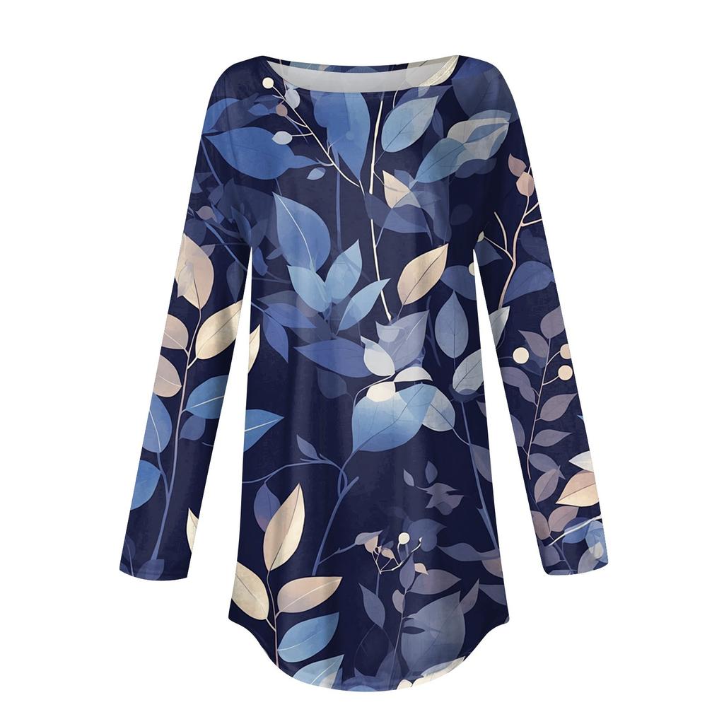Women's  Loose Casual Flower Printed Round Neck Long Sleeved T Shirt Top Pullover Long Sleeved Sweatshirt