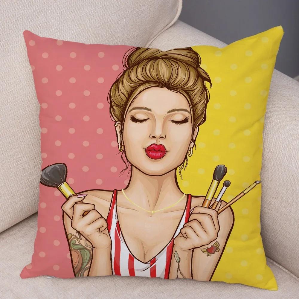 Home Decor Pop Art Style Women With Money Pillow Pattern Cushion Cover Suitable For Sofa Bedroom Car Pillow Cover