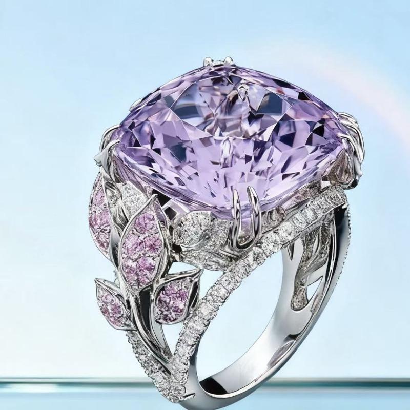 European American Style Ring - Women's High-End Creative Purple Diamond Full Diamond Gemstone Fashion Jewelry Accessory