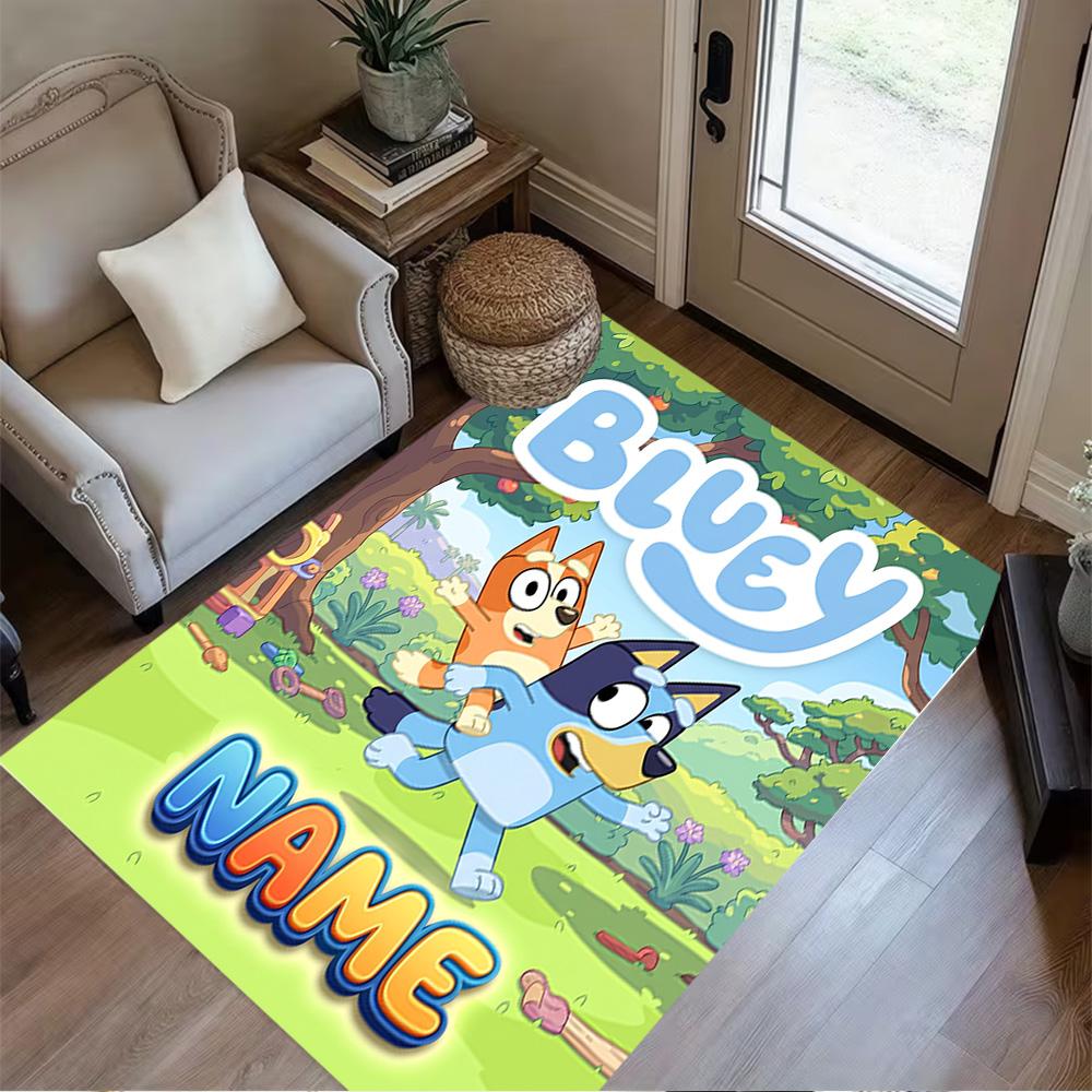 Bluey Cat Adventure Personalized Text Carpet Design for Dining Room Hallway Decorate room Balcony Anti-slip Rug Office home decor Gift for Festivals