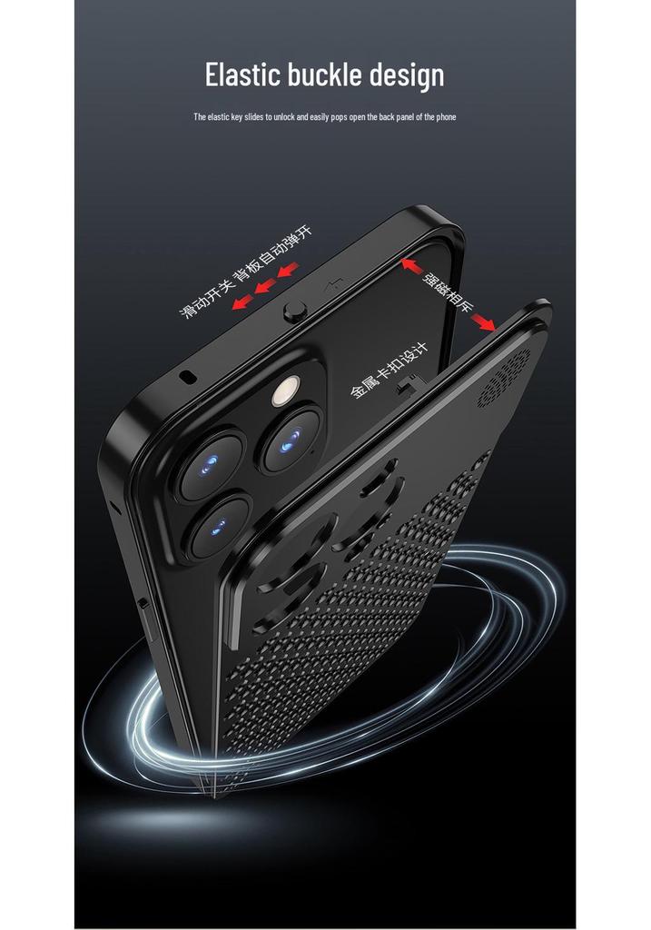 Apple 15 Pro Max Metal Honeycomb Anti-Scratch Heat Dissipation Phone Case with Spring Buckle Design for Cross-Border Use