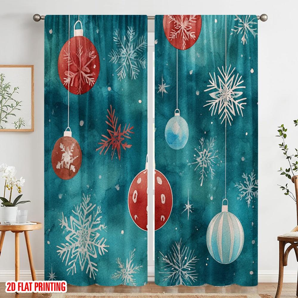2pcs,2D Plane Printing Curtains Digital Printed Snowman and Christmas Gifts Versatile Polyester Fabric (without Rod) Decorations
