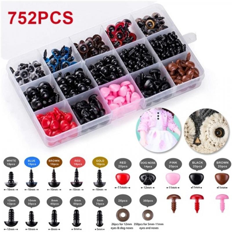 796-100PCS DIY Craft Eyes Noses Sets Eyeball Doll Accessories Plastic Colorful Safety Eyes Noses For Doll Craft DIY Making Tools