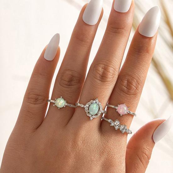 4Pcs/Set Faux Gem Geometric Knuckle Rings Candy Color Stackable Finger Rings Jewelry Accessory
