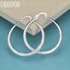 925 Sterling Silver Wedding Jewelry 40mm Patterned Circle Pierced Earrings Fashion Gift