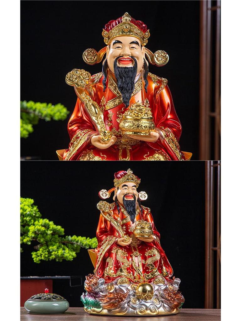 Statua Buddha in Resina Ruyi Dio della Ricchezza con Nove Draghi, 30 cm o 40 cm - Ornamenti per la Prosperità