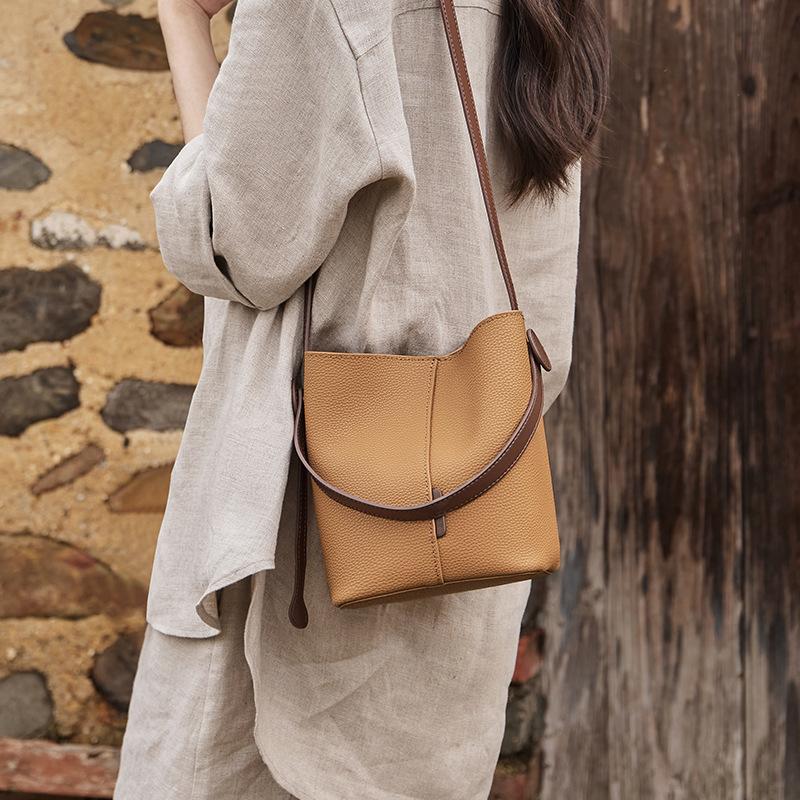 Mrs. Qiao Bag 2025 New Bucket Bag Women's Crossbody Autumn Winter High-end Handbag Tote Bag Genuine Leather Women's Bag