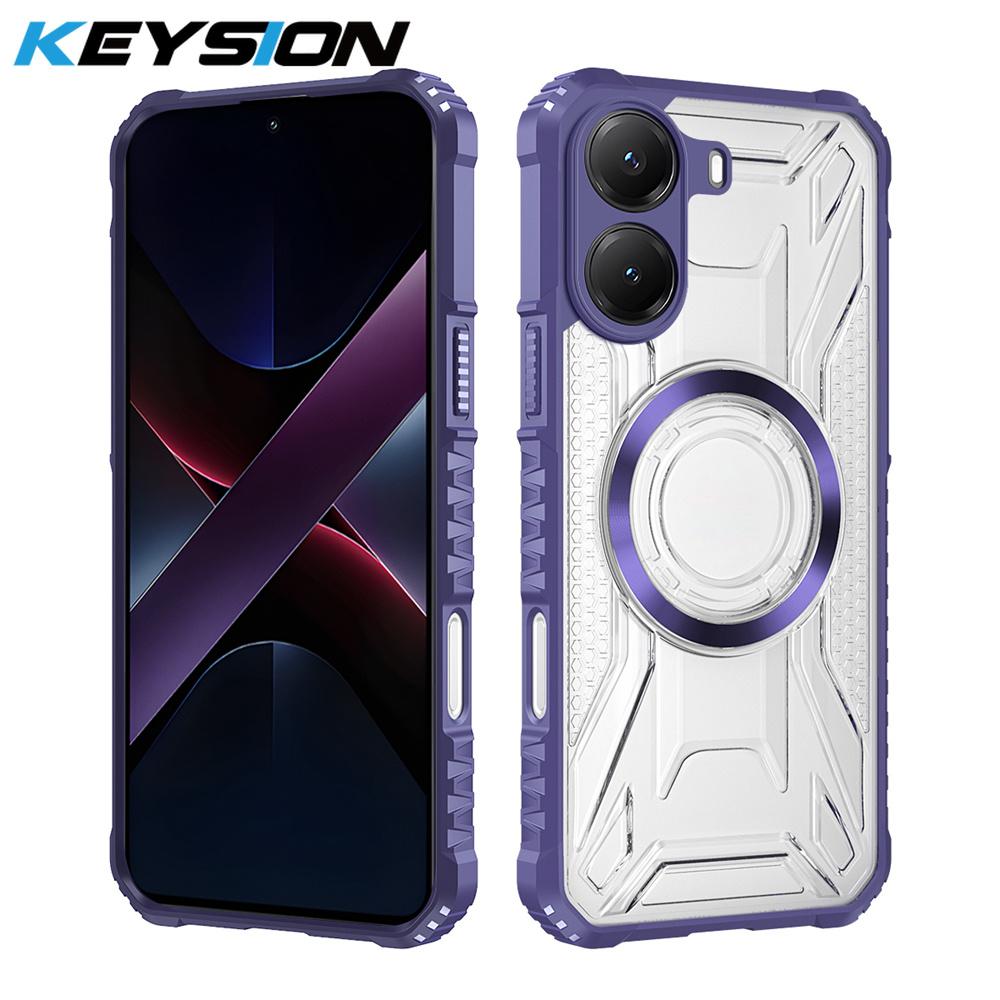 KEYSION Transparent Magnetic Case for OPPO A6x 4G 5G Soft Silicone+PC Heavy Duty Shockproof Phone Back Cover for OPPO A6t 4G 5G
