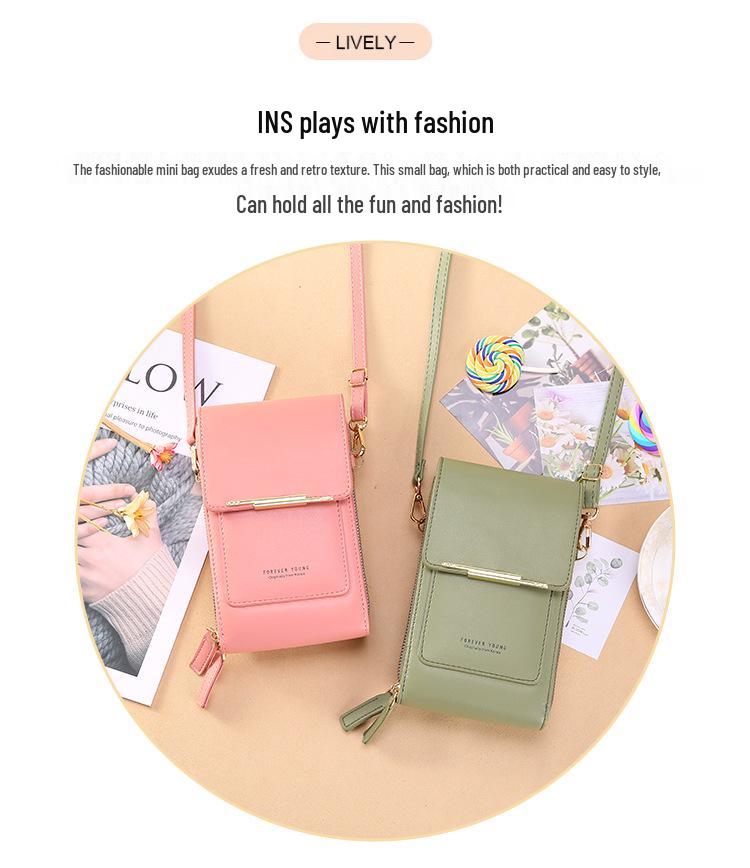 Women's Cute Crossbody Touchscreen Phone Bag – Fashionable Vertical Small Mobile Phone & Wallet Holder