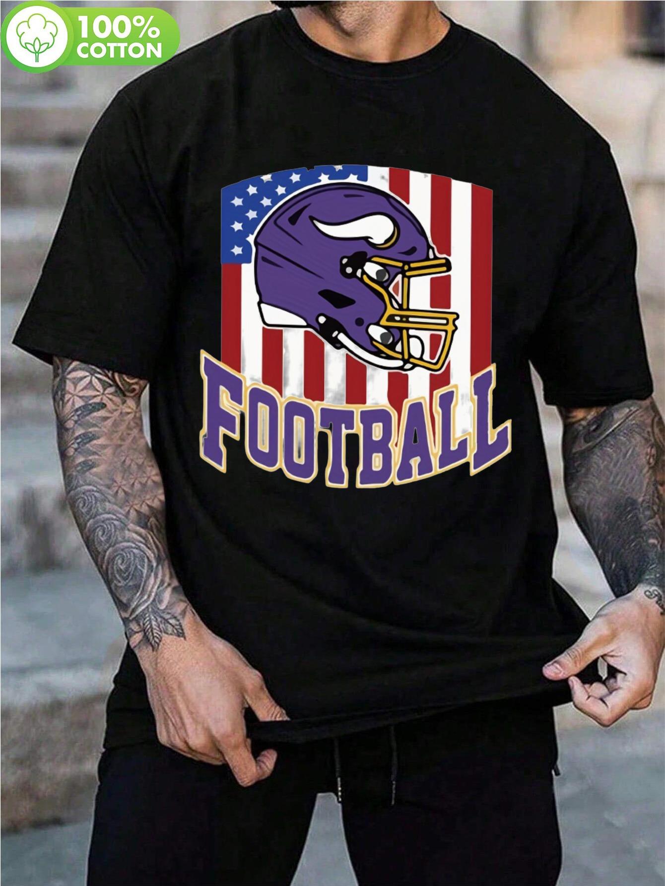 Minnesota Football Helmet & American Flag Graphic T-shirt - 100% Cotton Game Day Tee with Bold FOOTBALL Lettering XXXL