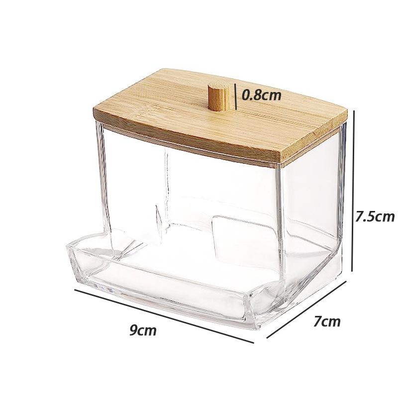 Acrylic Cosmetic Product Storage Box Containing Cotton Swab Container And Bamboo Lid Suitable For Toothpicks And Cotton Items