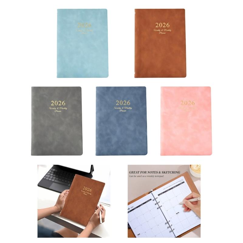 Refillable 2026 Weekly Planner 6 Rings Leather Binder Academic Journal with Dated Pages For Daily Scheduling 6.69x9.06In