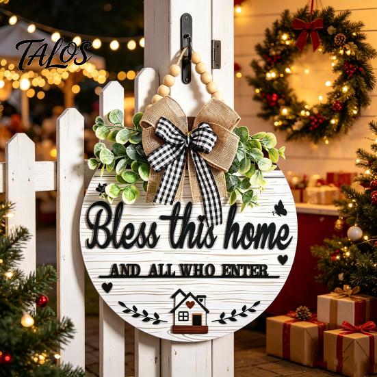 Rustic Farmhouse Door Hanger Welcome Sign for Front Porch, Round Wooden Hanging Handcrafted Plaque, Hanger, Thoughtful Gifts Neighbors Wreath