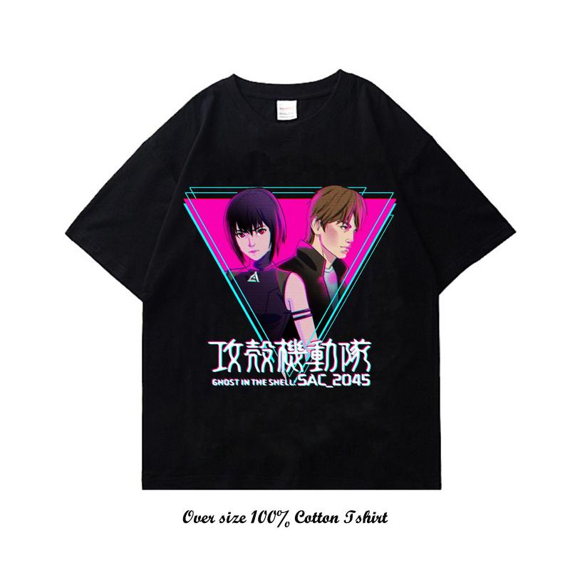 90s Anime Ghost In The Shell Pánské tričko Potisk Vintage Streetwear Hip Hop Oblečení Krátký rukáv Nadměrné Ležérní Bavlněné tričko
