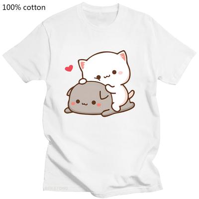 Peach Cat Goma and Mochi T-shirt Summer Style T Shirt Femme Cute Printed Women Tee-shirt Fashion Harajuku Couple 100% Cotton Tees