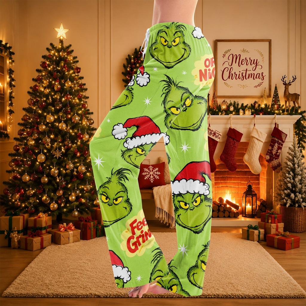 Women's Christmas Print Pants Casual Holiday Pants with No Pockets