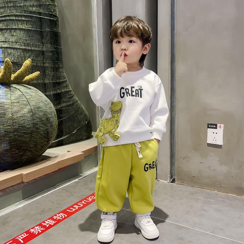 Autumn Children Girls Boys Clothes Sets Kids Cartoon Dinosaur Sweater Pullover Pants Two Pieces Outfit Tracksuit
