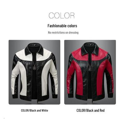 Men's Color Block Motorcycle Leather Jacket - Trendy American Retro Racing Style for Spring & Autumn
