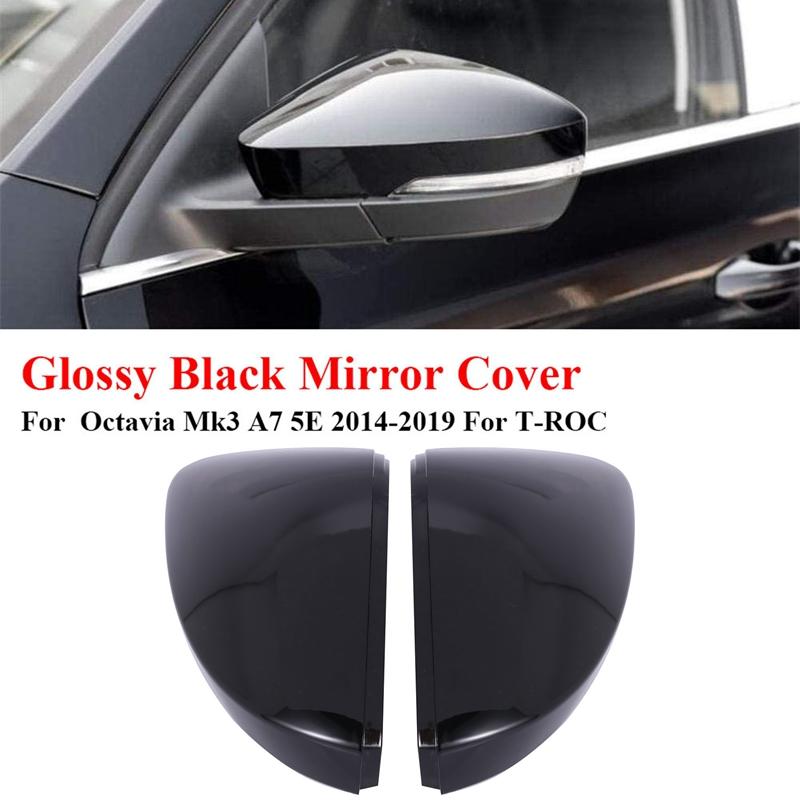 Glossy Black Car Rearview Mirror Covers Side Wing Mirror Caps for Skoda Octavia Mk3 A7 5E 2014- for T-ROC