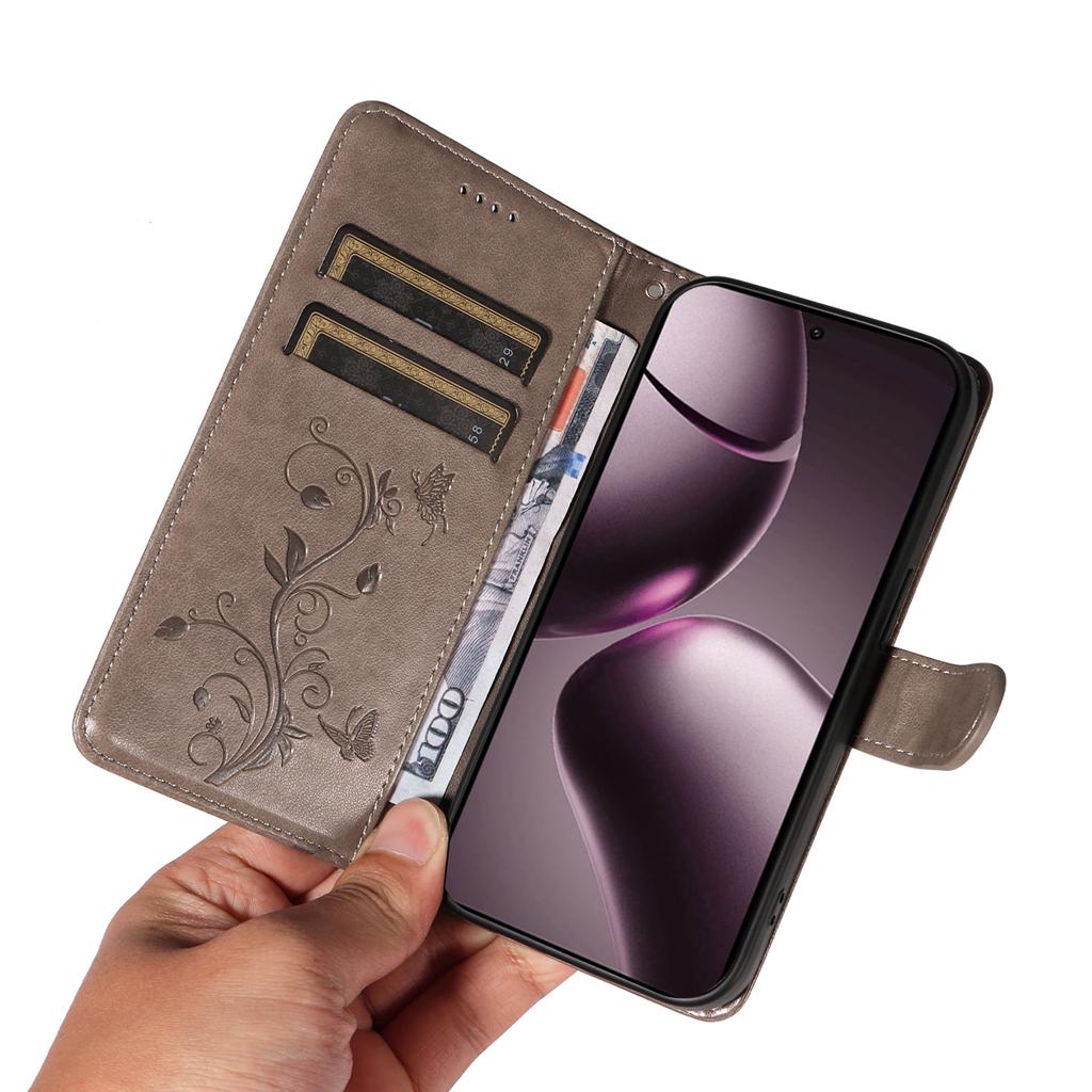 For Honor 400 5G (Global) Stand Case Leaf Shape Magnetic Clasp Leather Phone Cover with Hand Strap