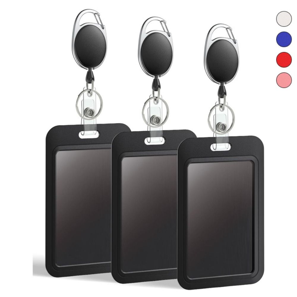 Rope Retractable Work Permit Card Set Carabiner Reel Clip Hard Shell Protective Card Holder Keychain Attachment ID Badge Holder