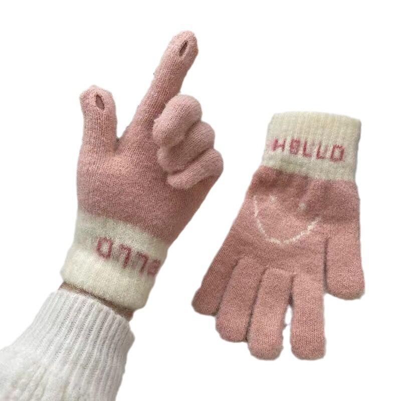 Warm Gloves for Women In Winter Can Be Plush Smiley Face with Bare Fingers and Plush Cute Five-finger Students Riding Bicycles To Prevent Cold Wind