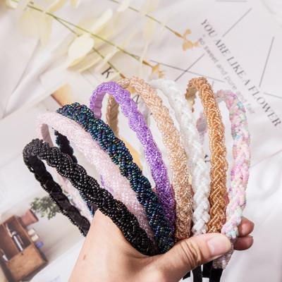 Retro Handgemacht Perlen Haarband Elastisches Damen Stirnband Haarschmuck Metall Kristall Zopf Kopfbänder Mädchen Haarreifen Kopfschmuck