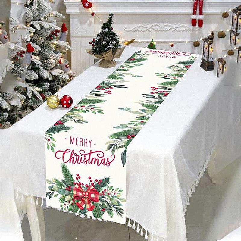 Merry Christmas Table Runner Snowman Pattern Table Cloth Reusable Xmas Table Decor