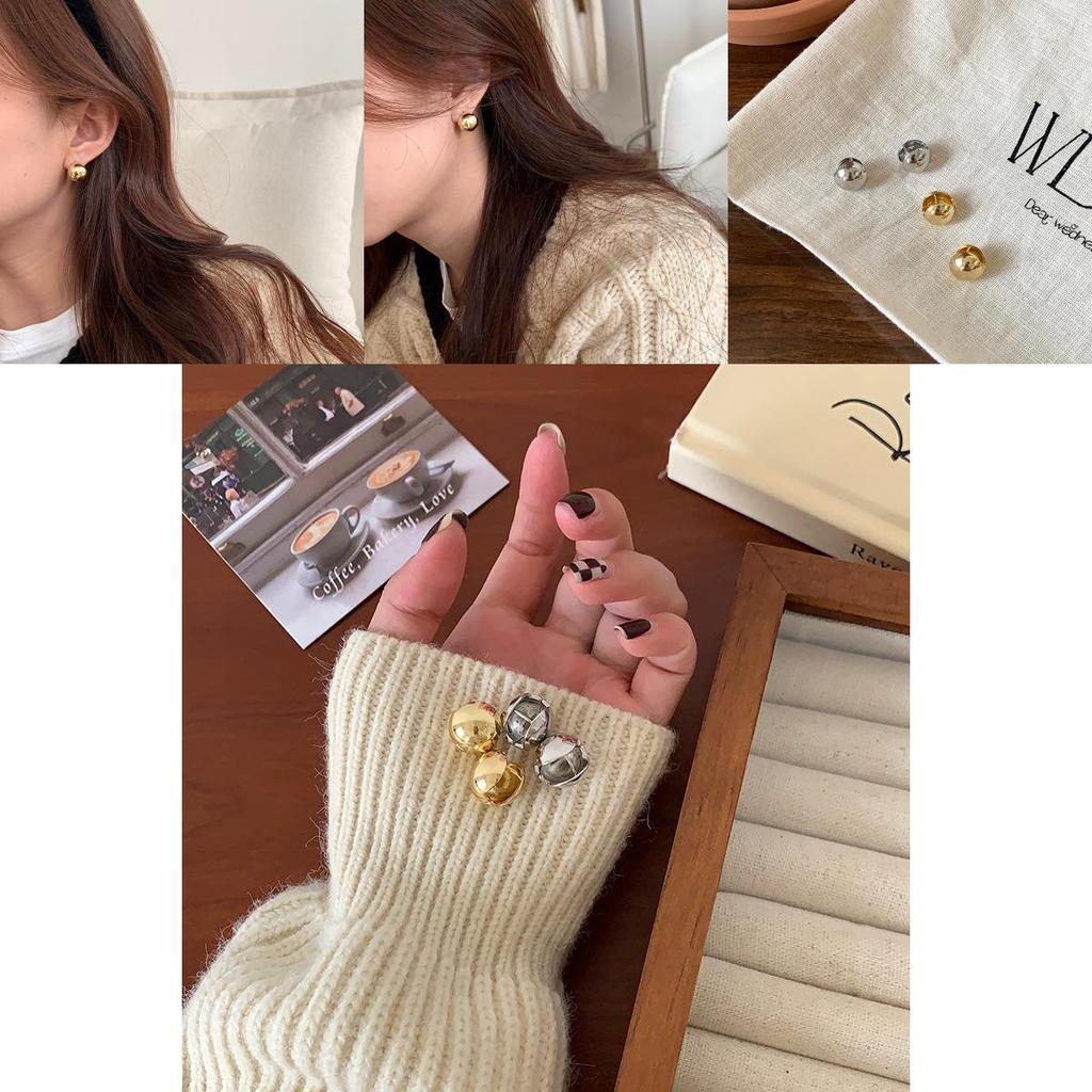 Elegant Minimalist Ball Stud Earrings For Women Unique Design High-end Copper Jewelry